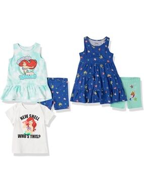 Girls Mermaid Tank, Dress & Tee Set - Aqua, Navy, White